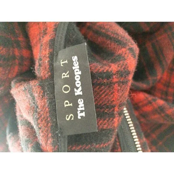 The Kooples Buffalo Plaid Red Wool Sweater Coat Fringe  SZ M - Picture 4 of 13
